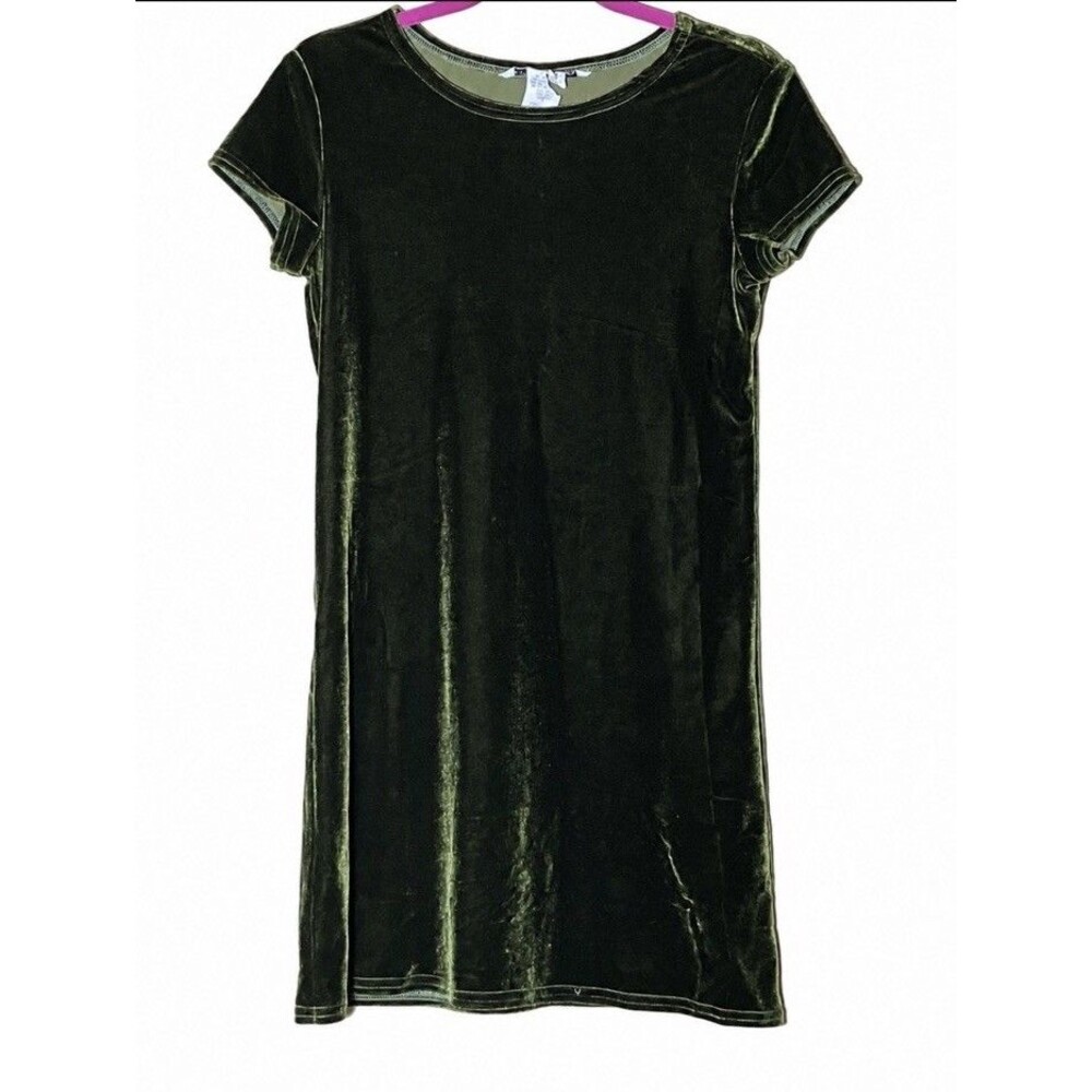 Jonathan Martin Dress Juniors 9 Green Velvet Mini Shift VTG 90s Grunge USA Glam